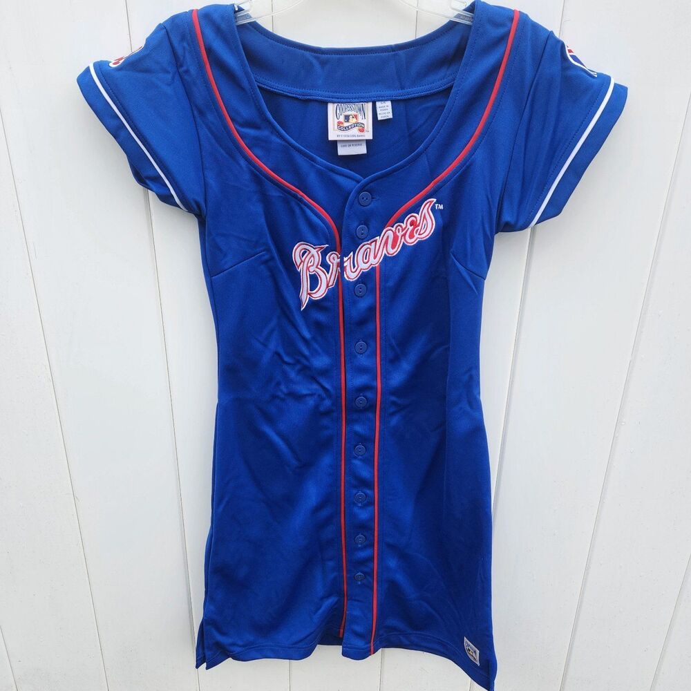 Atlanta Braves Jersey Dress Womens M Blue Cooperstown Carl Banks Button…